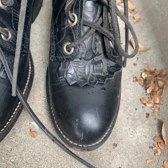 Larry Mahan lace-up tooled leather boots 6M black - Picture 7 of 9